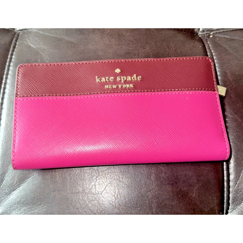Kate Spade Staci Large Slim Bifold Wallet Saffiano Leather Colorblock Pink Multi